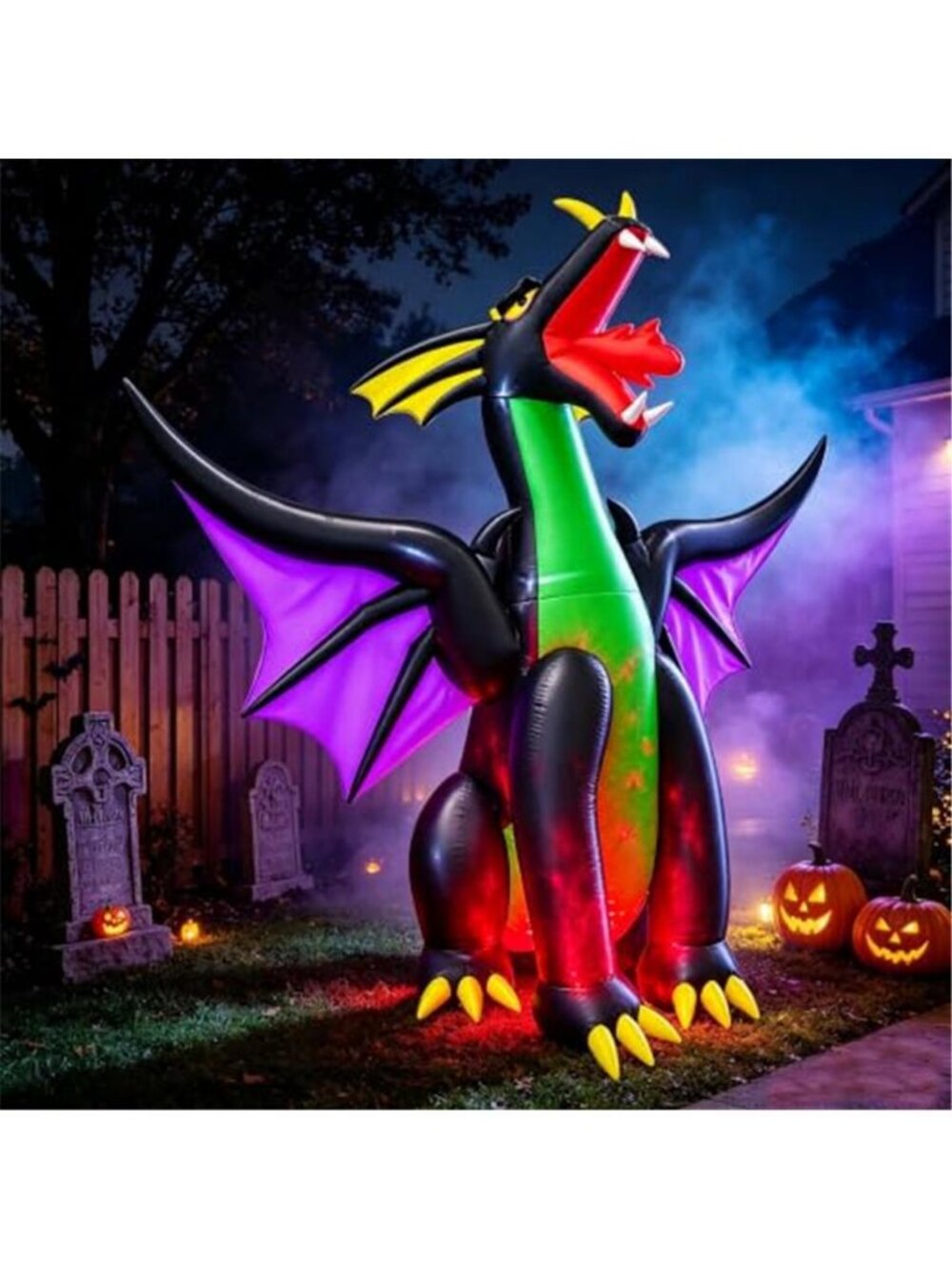 9Ft Long Halloween Inflatable Giant Fire & Ice Dragon Decoration